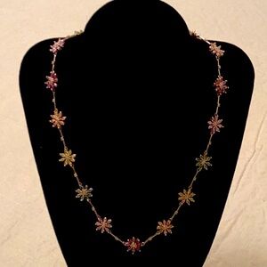 Sterling Silver Multi Gemstone Flower Necklace 18-20”